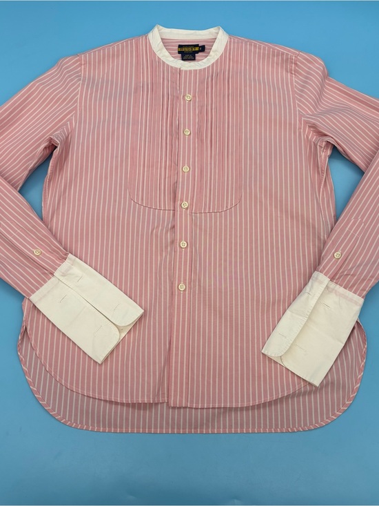 Ralph Lauren Tops - Ralph Lauren Rugby Shirt Tuxedo Pleated Front Pink & White Stripe 6